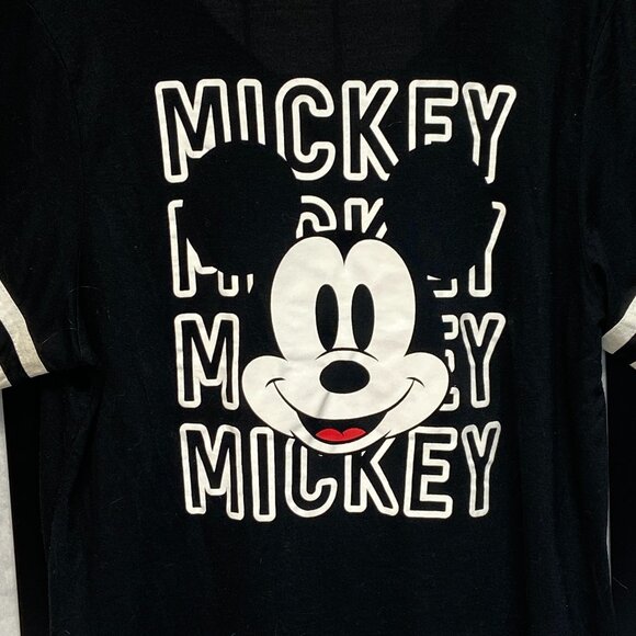 Short Stripe Sleeve V Neck Two Side Mickey Mouse Screen Print Tee Shirt Black 2X - Picture 10 of 13